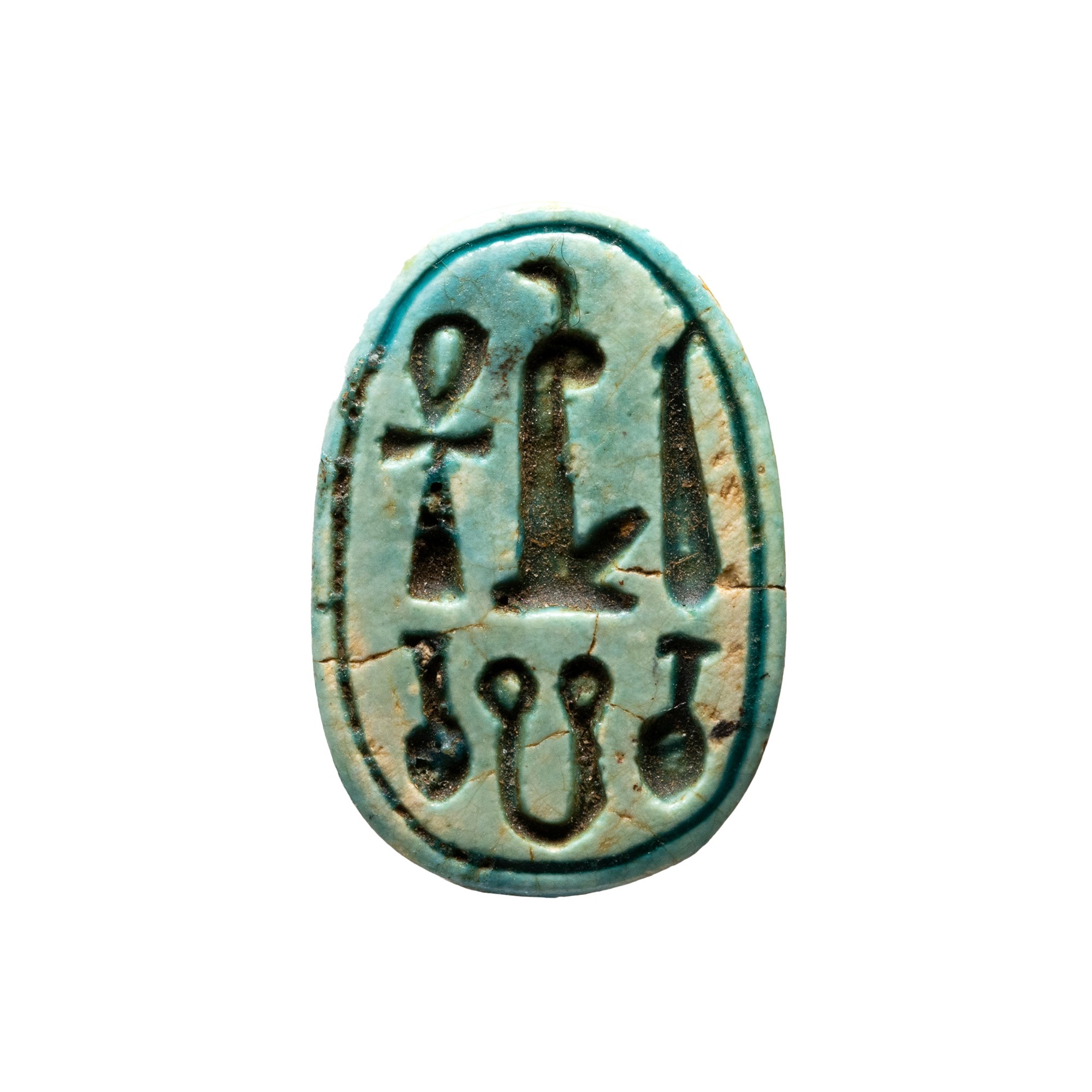 A New-Kingdom glazed steatite scarab. Maat.